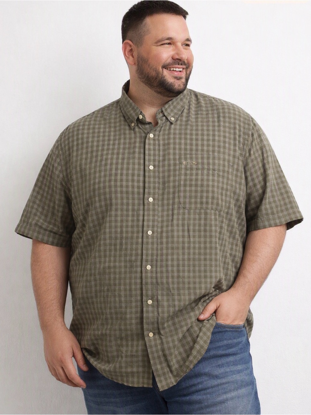 Chaps Ralph Lauren Men’s Button Down Shirt in Sage Plaid Sz 4XL